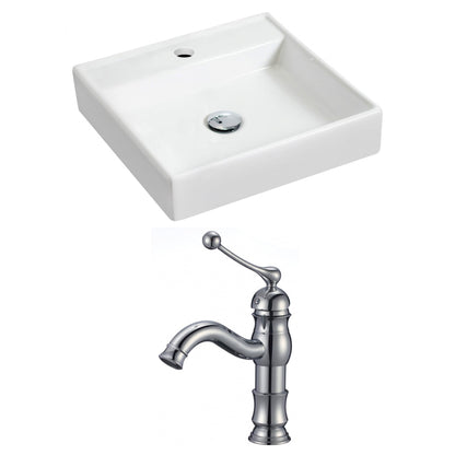 American Imaginations AI-15160 18" White Square Ceramic Wall Mount Bathroom Vessel Sink Set