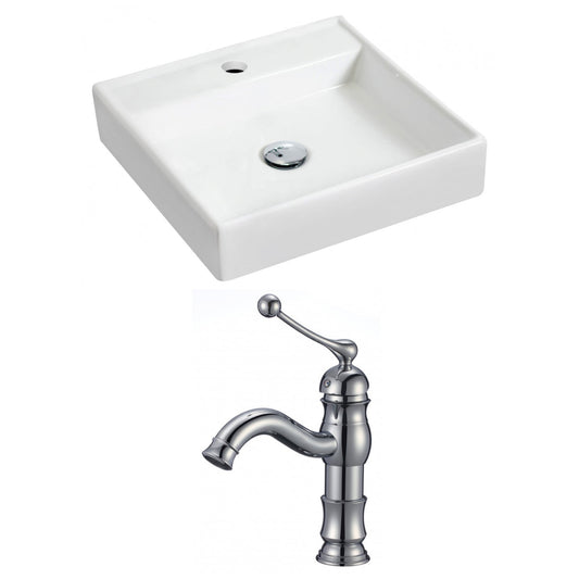 American Imaginations AI-15160 18" White Square Ceramic Wall Mount Bathroom Vessel Sink Set