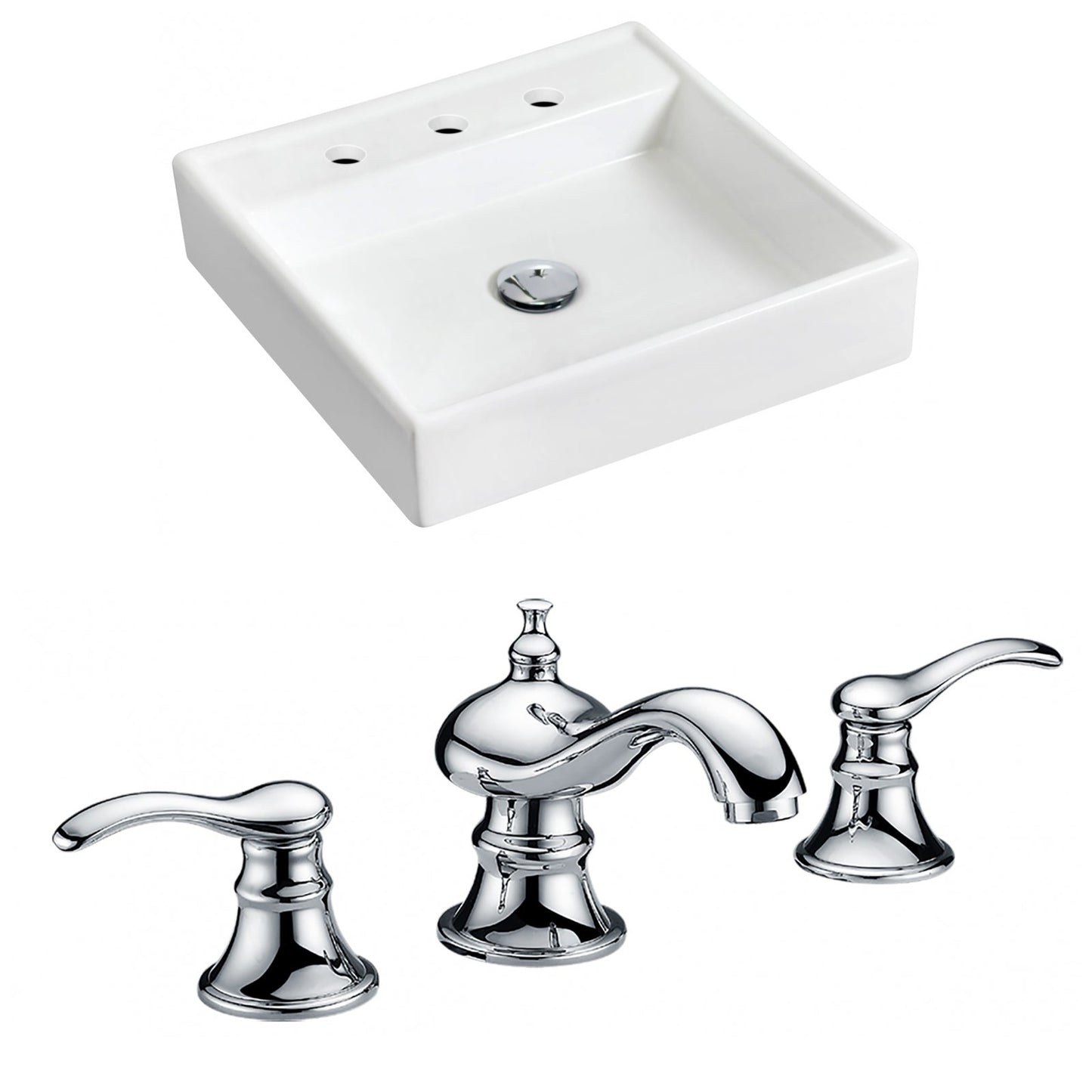 American Imaginations AI-15162 18" White Square Ceramic Wall Mount Bathroom Vessel Sink Set