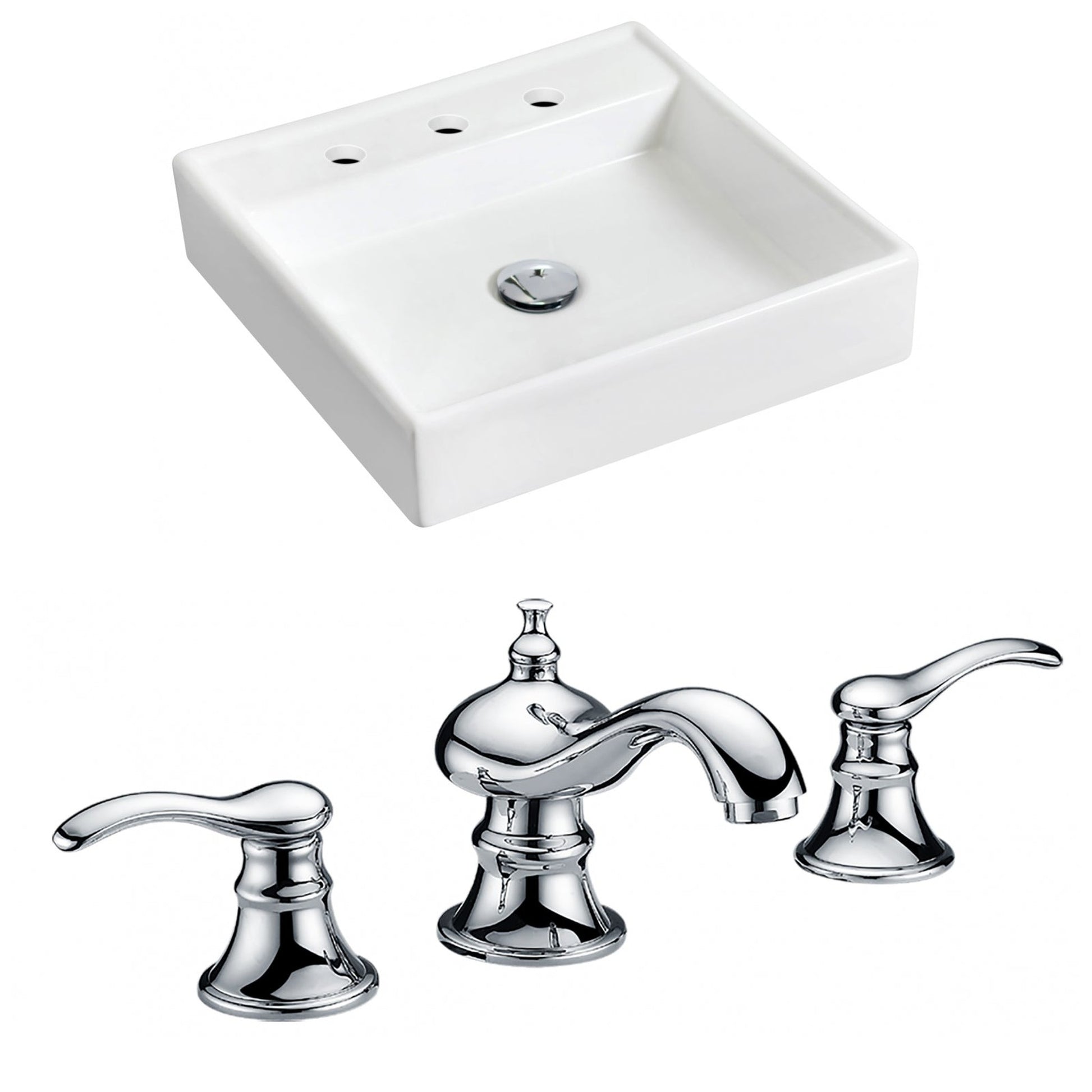 American Imaginations AI-15162 18" White Square Ceramic Wall Mount Bathroom Vessel Sink Set