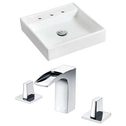 American Imaginations AI-15165 18" White Square Ceramic Wall Mount Bathroom Vessel Sink Set