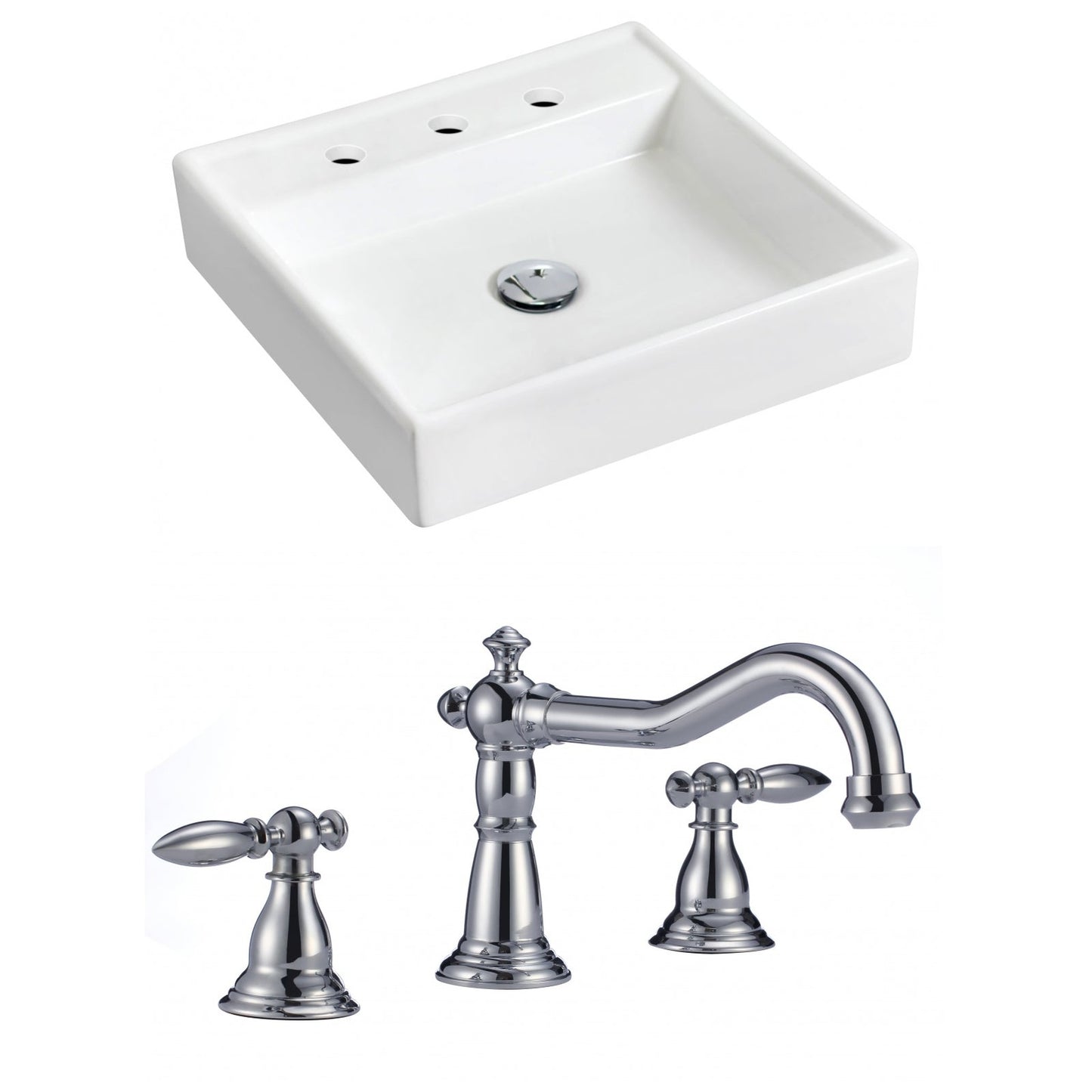 American Imaginations AI-15166 18" White Square Ceramic Wall Mount Bathroom Vessel Sink Set