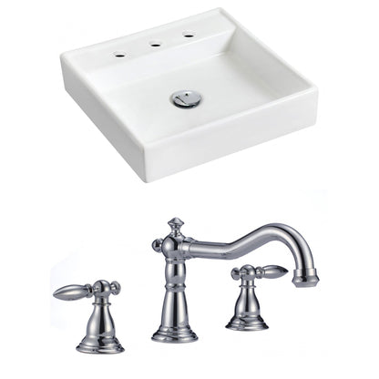 American Imaginations AI-15166 18" White Square Ceramic Wall Mount Bathroom Vessel Sink Set