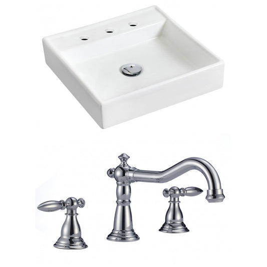 American Imaginations AI-15166 18" White Square Ceramic Wall Mount Bathroom Vessel Sink Set
