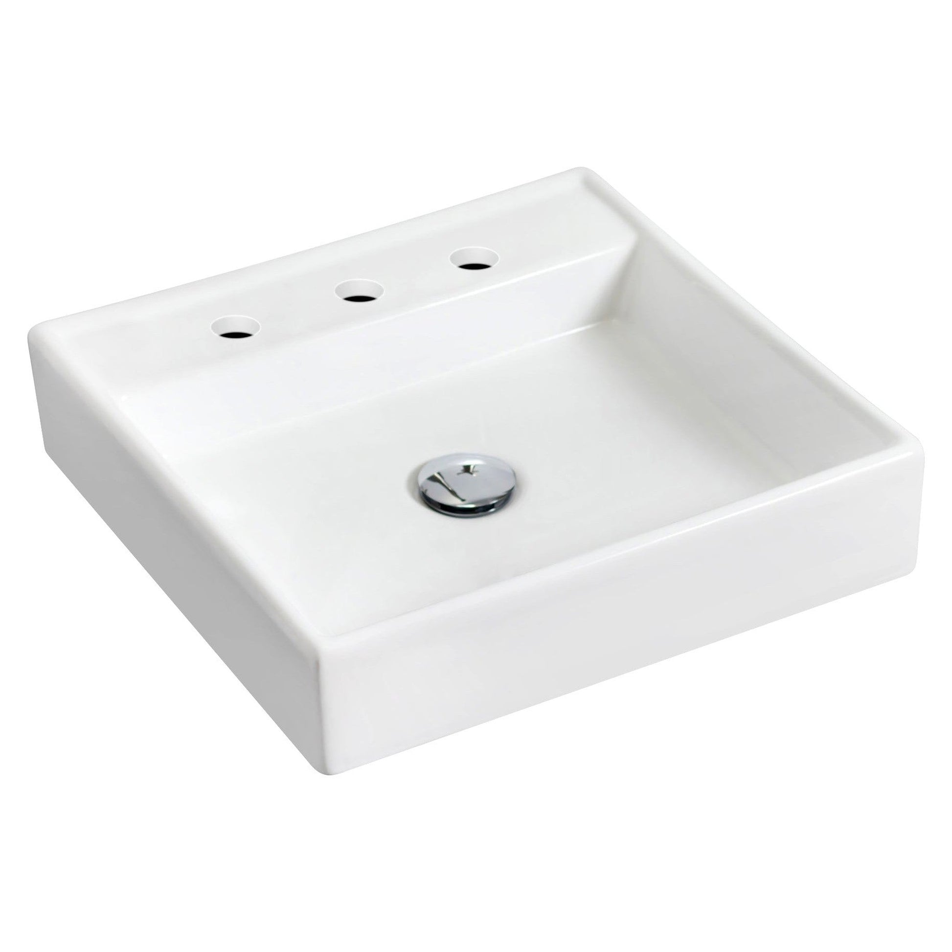 American Imaginations AI-15167 18" White Square Ceramic Wall Mount Bathroom Vessel Sink Set
