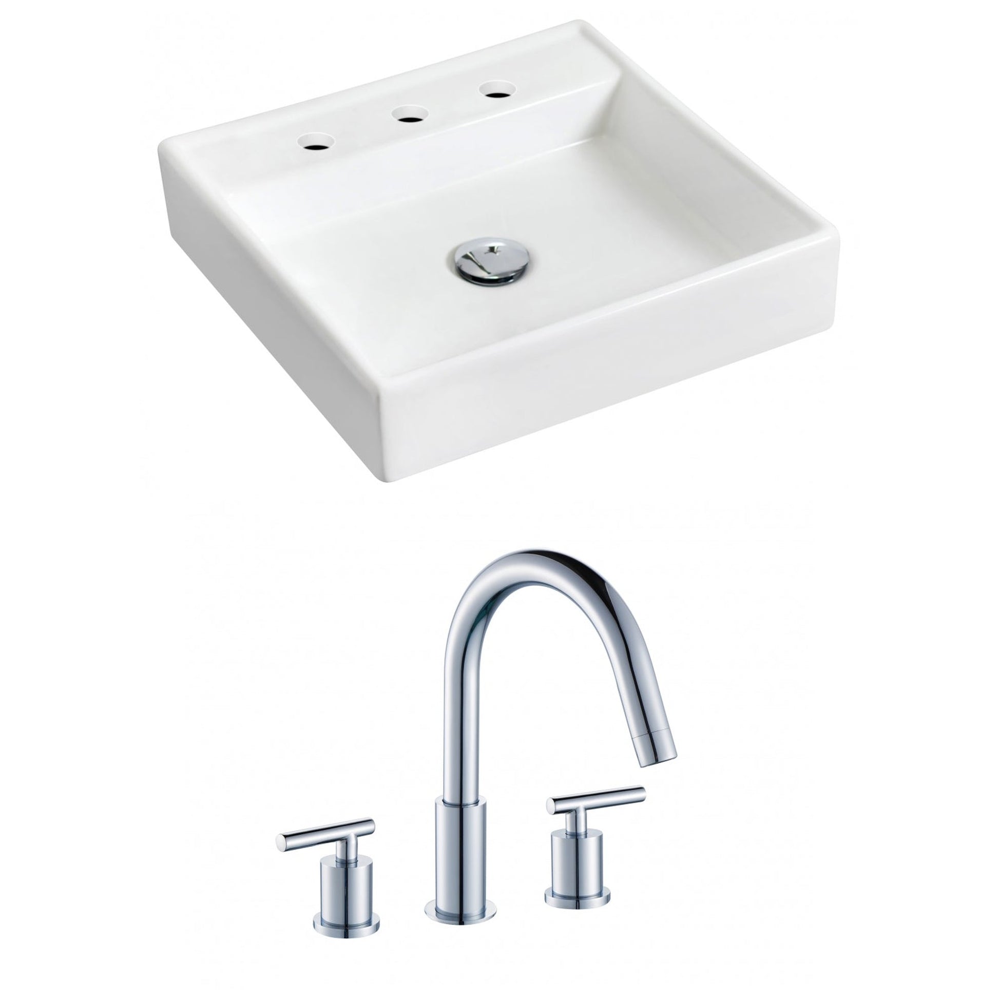 American Imaginations AI-15167 18" White Square Ceramic Wall Mount Bathroom Vessel Sink Set