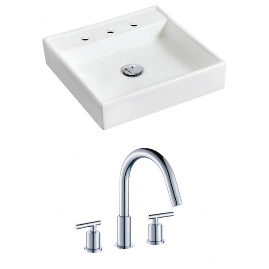 American Imaginations AI-15167 18" White Square Ceramic Wall Mount Bathroom Vessel Sink Set