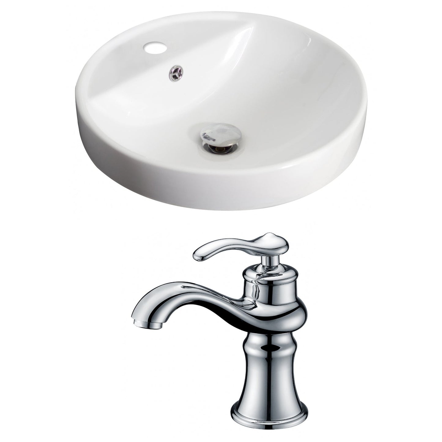 American Imaginations AI-15169 18" White Round Ceramic Drop In Bathroom Vessel Sink Set
