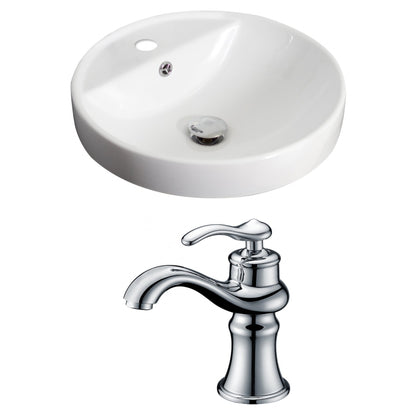 American Imaginations AI-15169 18" White Round Ceramic Drop In Bathroom Vessel Sink Set