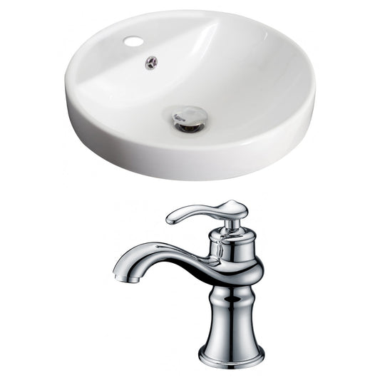 American Imaginations AI-15169 18" White Round Ceramic Drop In Bathroom Vessel Sink Set