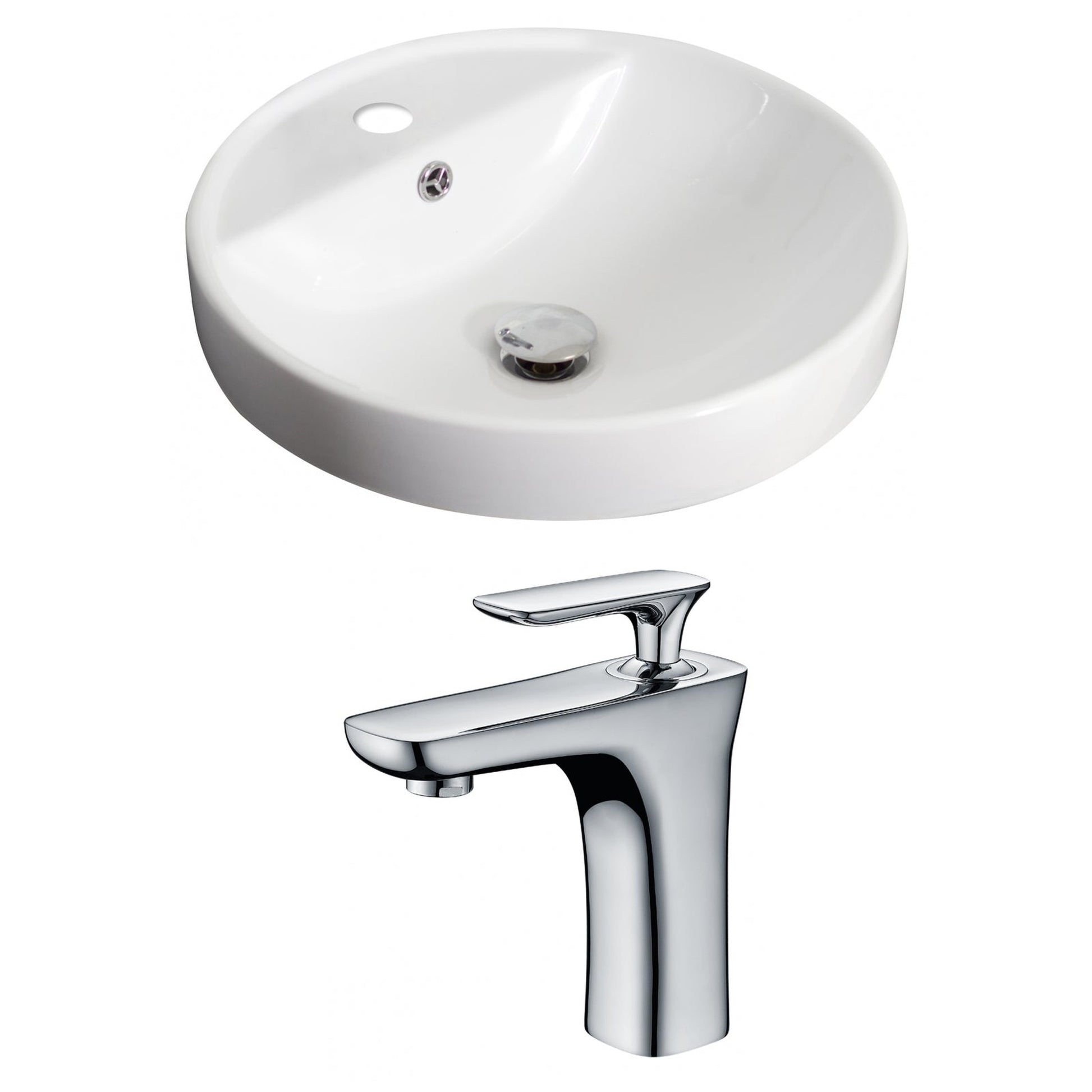 American Imaginations AI-15171 18" White Round Ceramic Drop In Bathroom Vessel Sink Set