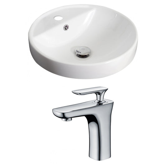 American Imaginations AI-15171 18" White Round Ceramic Drop In Bathroom Vessel Sink Set