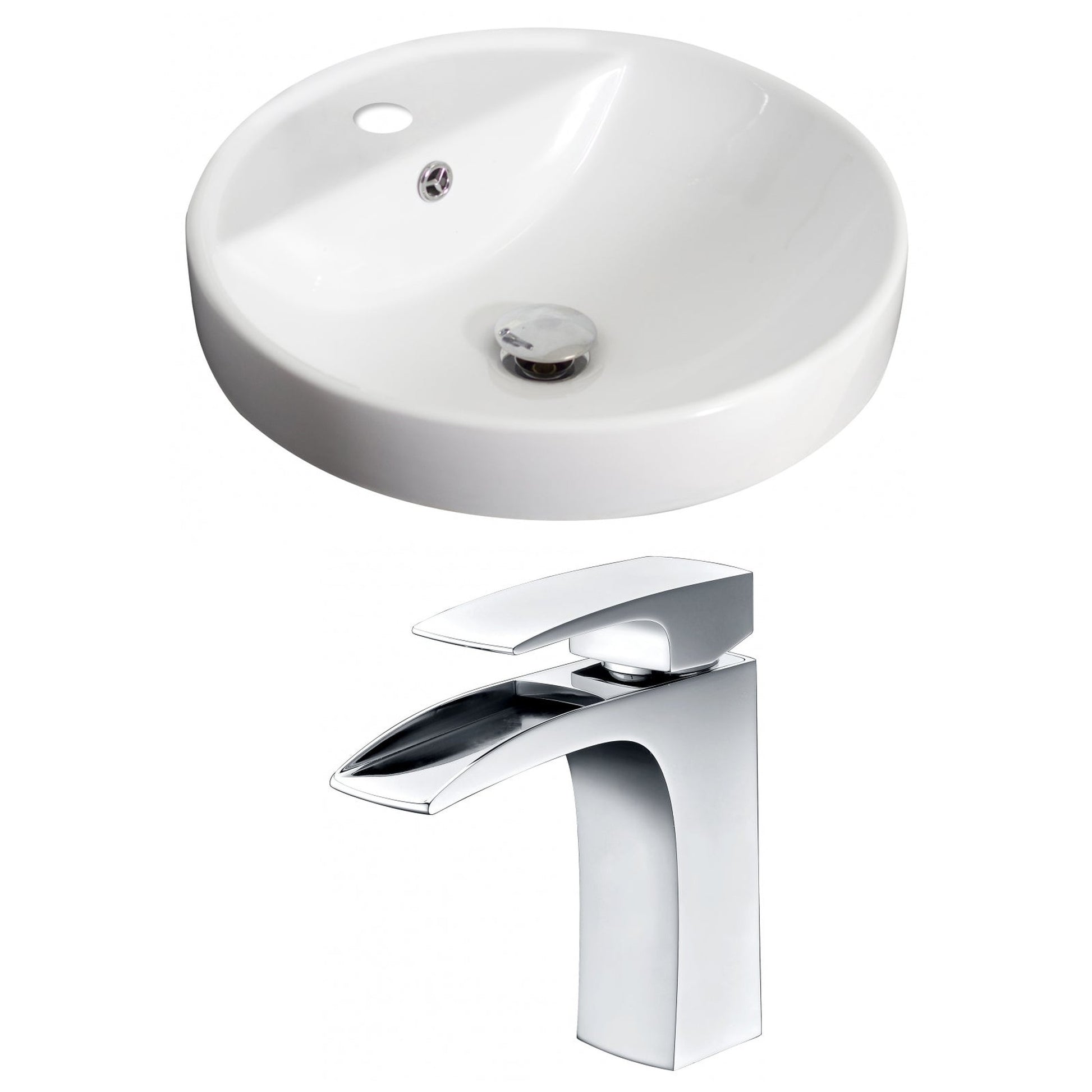 American Imaginations AI-15172 18" White Round Ceramic Drop In Bathroom Vessel Sink Set