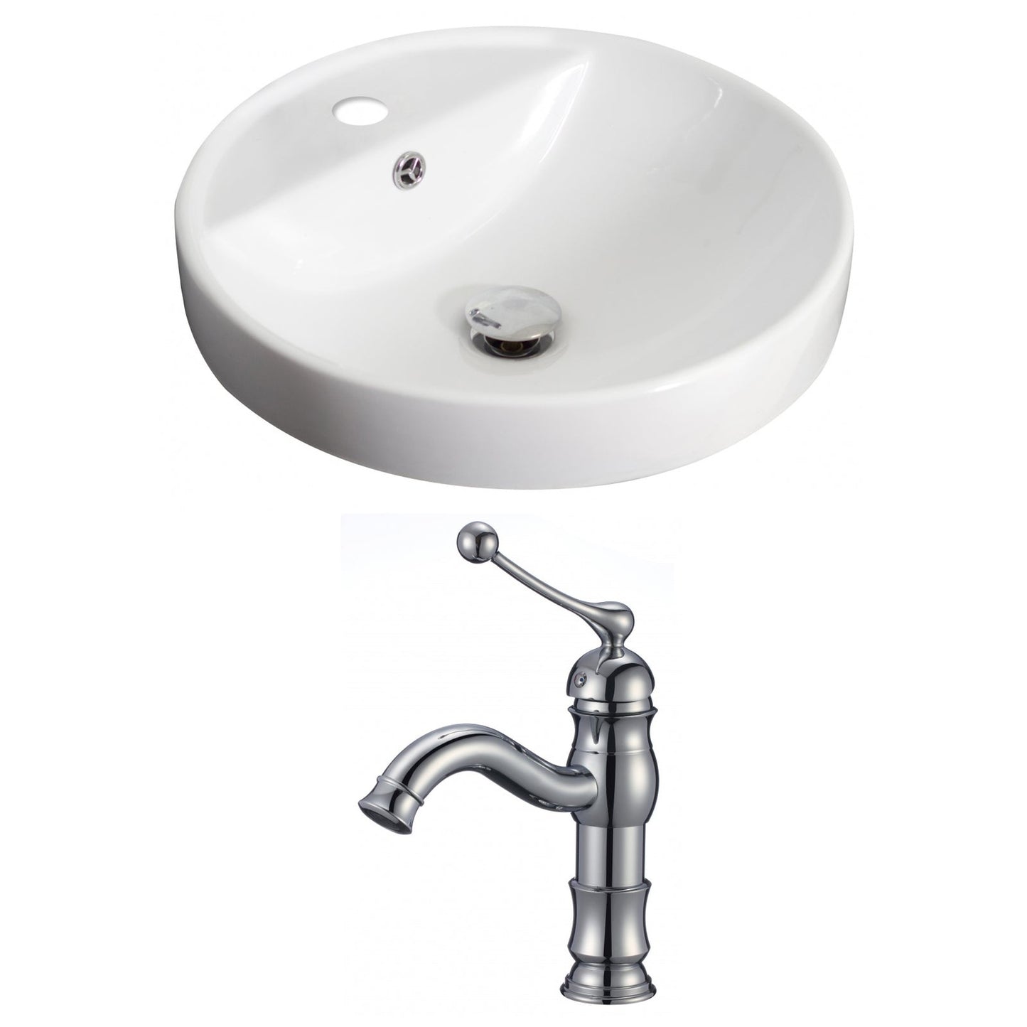 American Imaginations AI-15174 18" White Round Ceramic Drop In Bathroom Vessel Sink Set