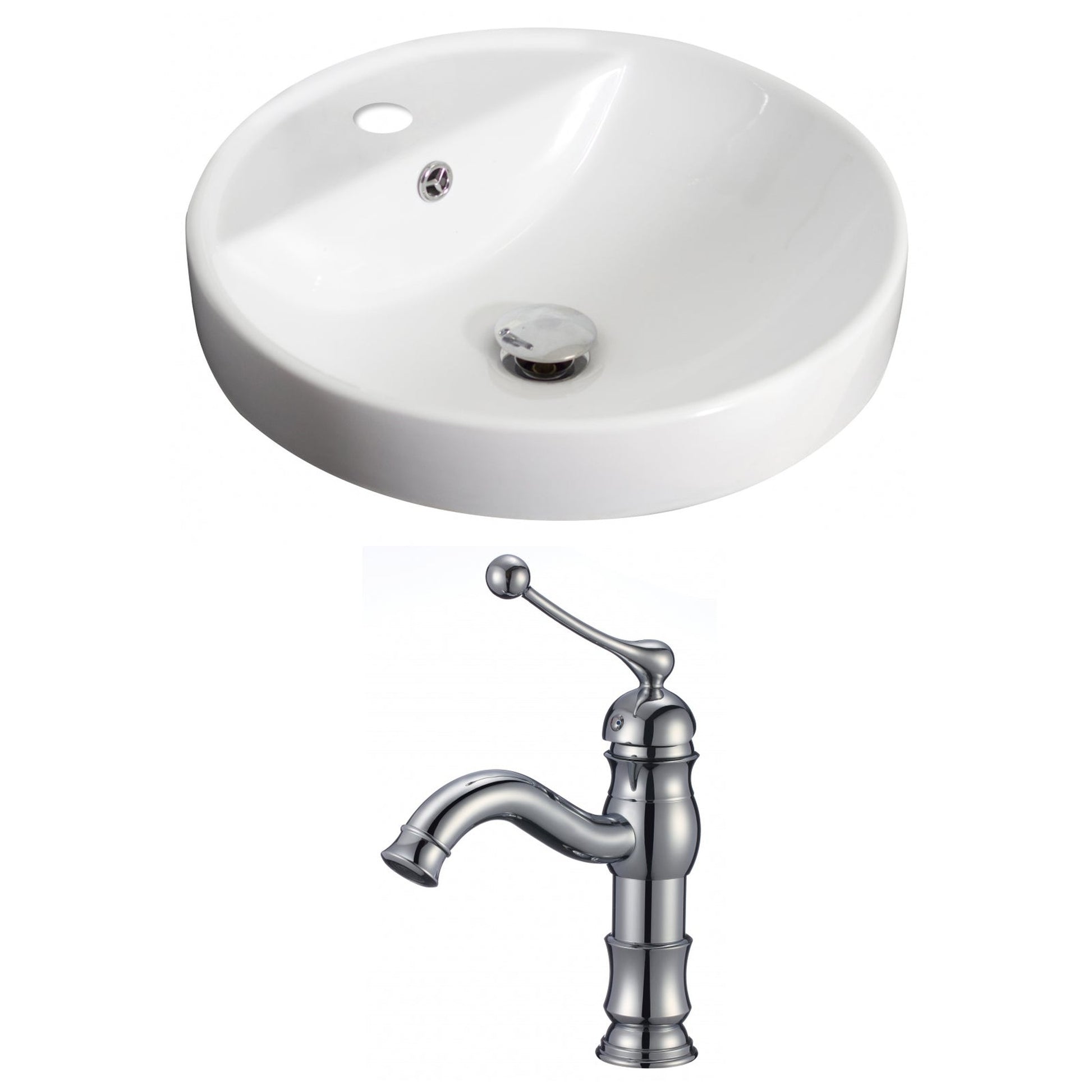 American Imaginations AI-15174 18" White Round Ceramic Drop In Bathroom Vessel Sink Set