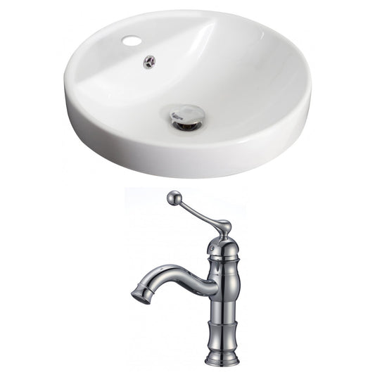 American Imaginations AI-15174 18" White Round Ceramic Drop In Bathroom Vessel Sink Set