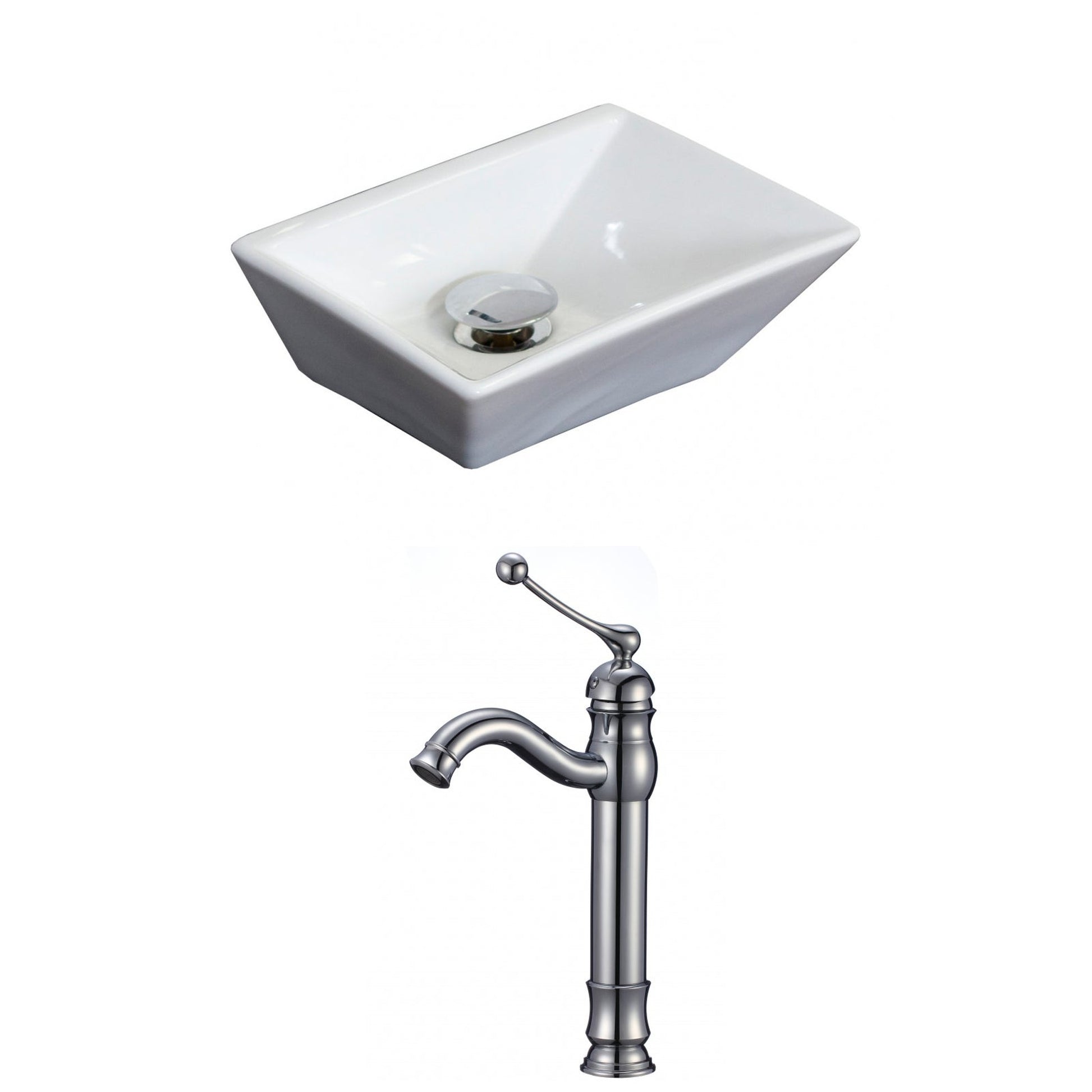 American Imaginations AI-15180 12" White Rectangular Ceramic Above Counter Bathroom Vessel Sink Set