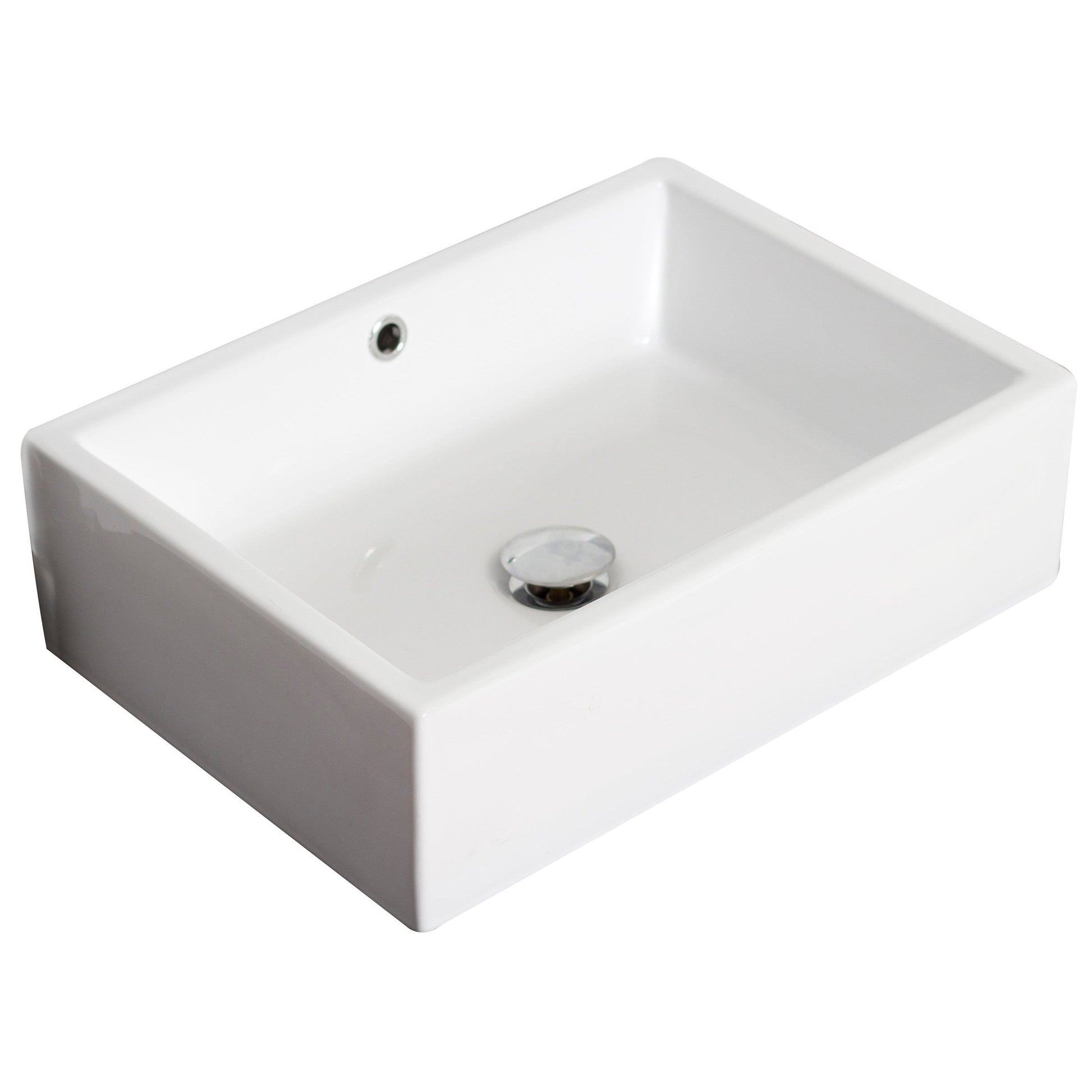 American Imaginations AI-15181 20" White Rectangular Ceramic Above Counter Bathroom Vessel Sink Set