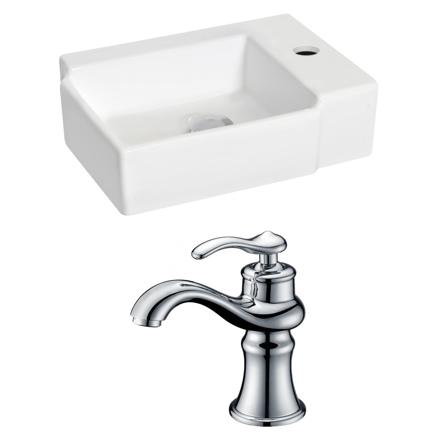 American Imaginations AI-15195 16" White Rectangular Ceramic Wall Mount Bathroom Vessel Sink Set