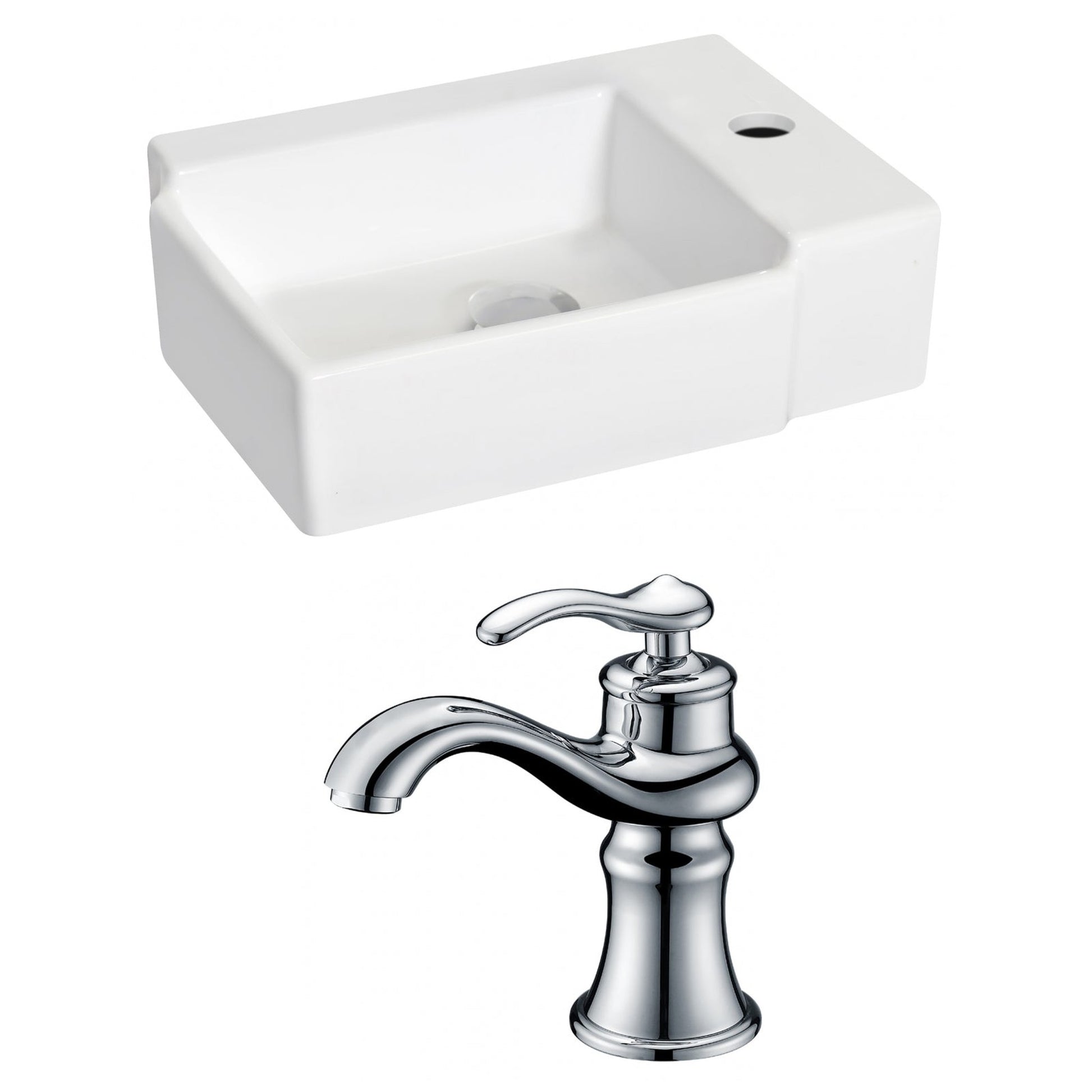 American Imaginations AI-15195 16" White Rectangular Ceramic Wall Mount Bathroom Vessel Sink Set