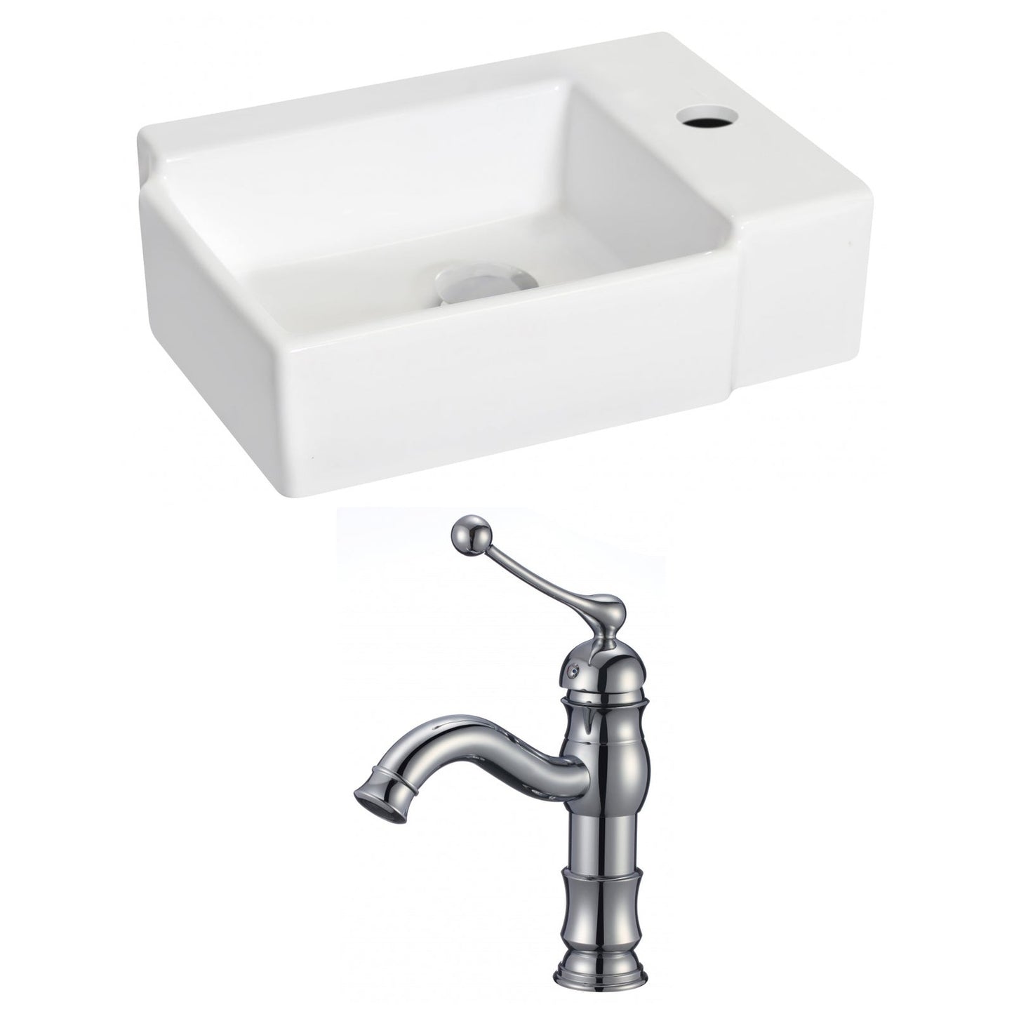 American Imaginations AI-15200 16" White Rectangular Ceramic Wall Mount Bathroom Vessel Sink Set