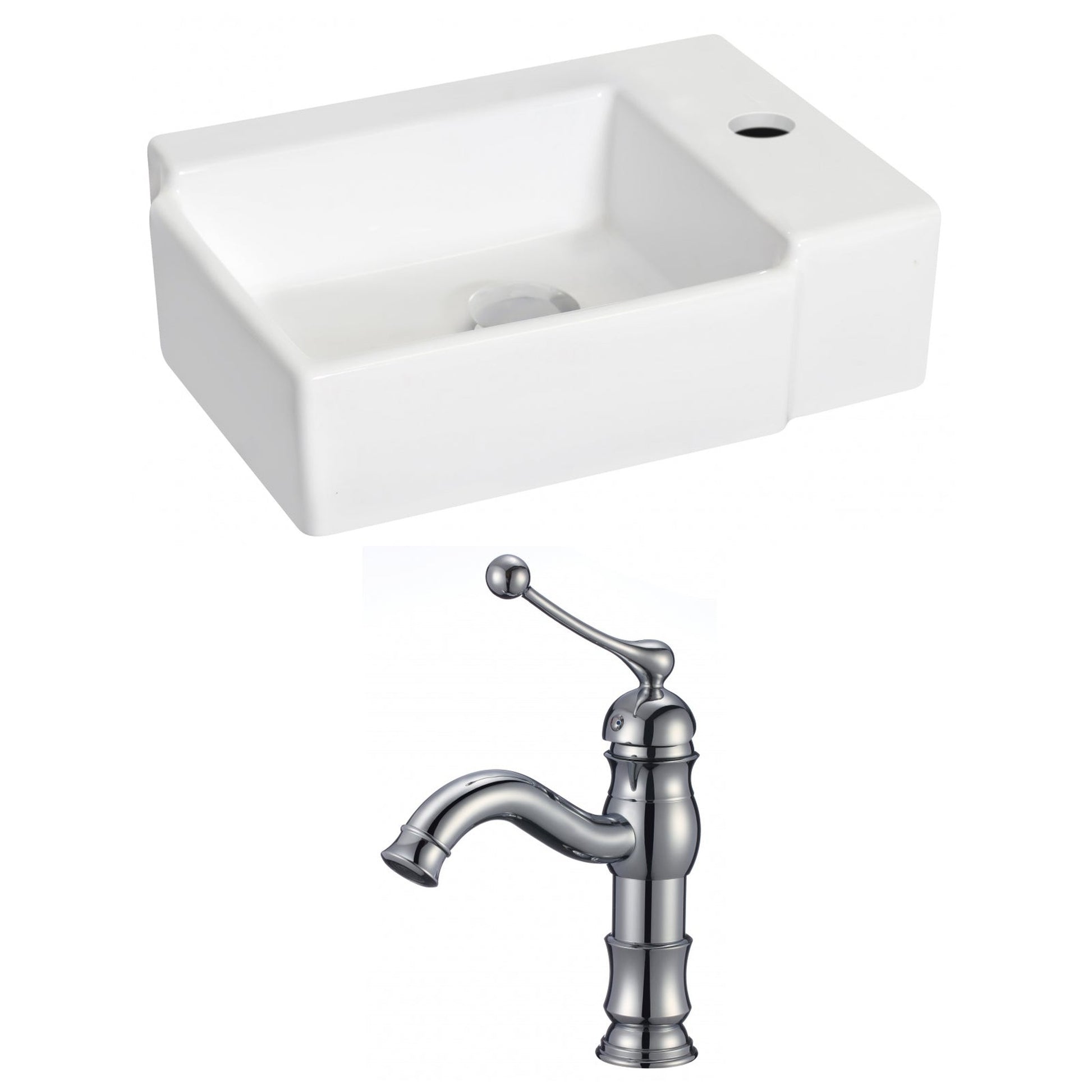 American Imaginations AI-15200 16" White Rectangular Ceramic Wall Mount Bathroom Vessel Sink Set