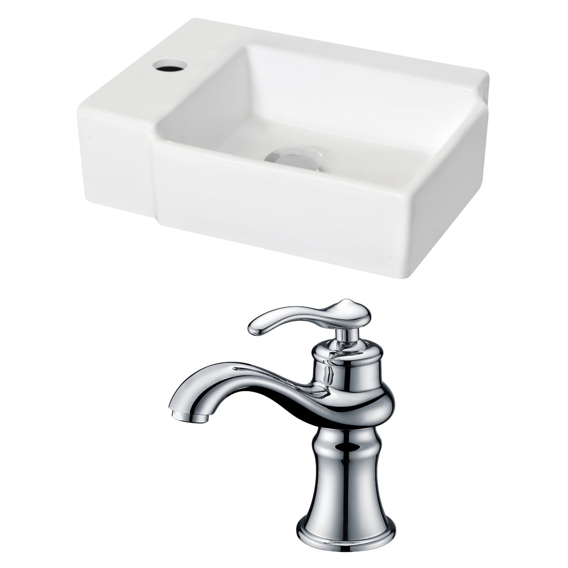 American Imaginations AI-15209 16" White Rectangular Ceramic Wall Mount Bathroom Vessel Sink Set