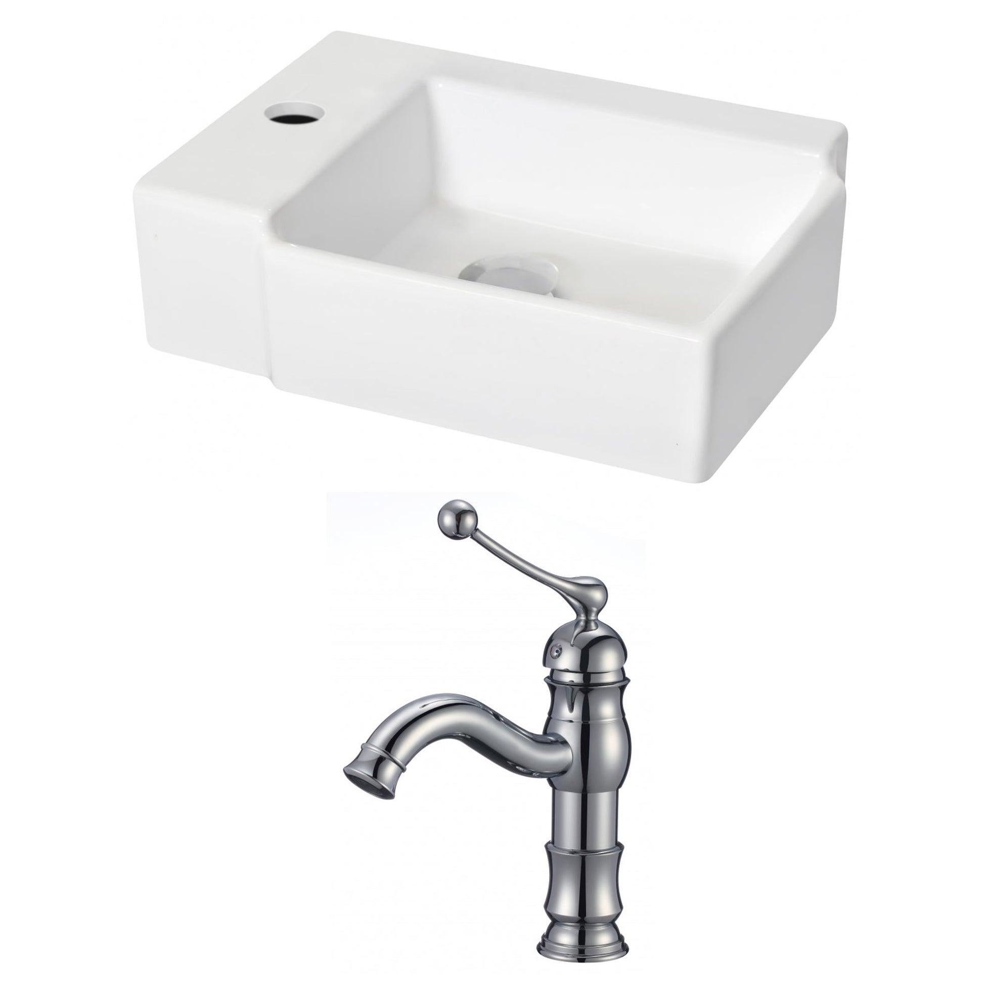American Imaginations AI-15214 16" White Rectangular Ceramic Wall Mount Bathroom Vessel Sink Set