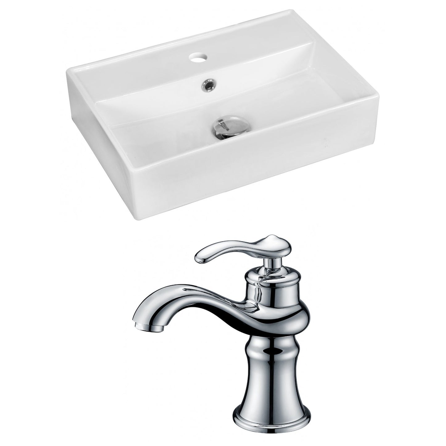 American Imaginations AI-15216 20" White Rectangular Ceramic Above Counter Bathroom Vessel Sink Set