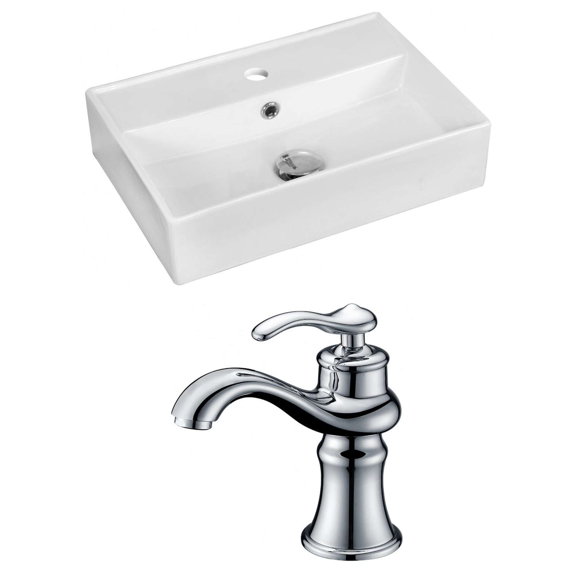 American Imaginations AI-15216 20" White Rectangular Ceramic Above Counter Bathroom Vessel Sink Set