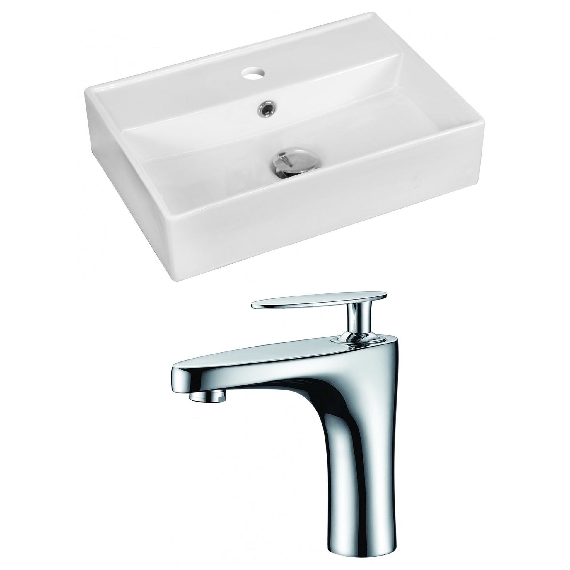 American Imaginations AI-15217 20" White Rectangular Ceramic Above Counter Bathroom Vessel Sink Set