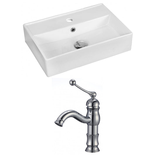 American Imaginations AI-15221 20" White Rectangular Ceramic Above Counter Bathroom Vessel Sink Set