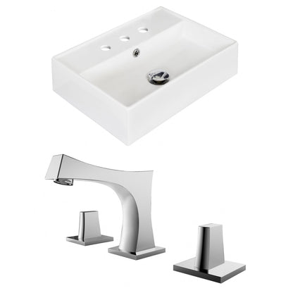 American Imaginations AI-15222 20" White Rectangular Ceramic Above Counter Bathroom Vessel Sink Set