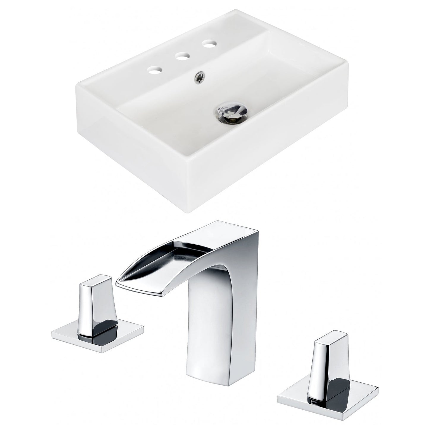 American Imaginations AI-15226 20" White Rectangular Ceramic Above Counter Bathroom Vessel Sink Set