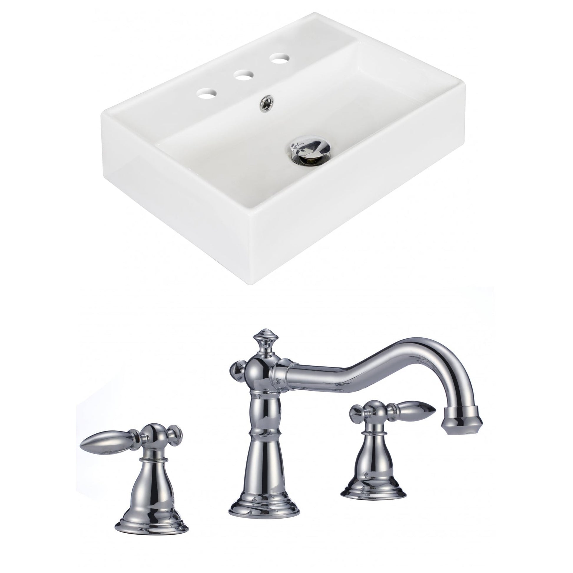 American Imaginations AI-15227 20" White Rectangular Ceramic Above Counter Bathroom Vessel Sink Set