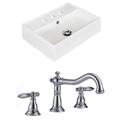 American Imaginations AI-15227 20" White Rectangular Ceramic Above Counter Bathroom Vessel Sink Set