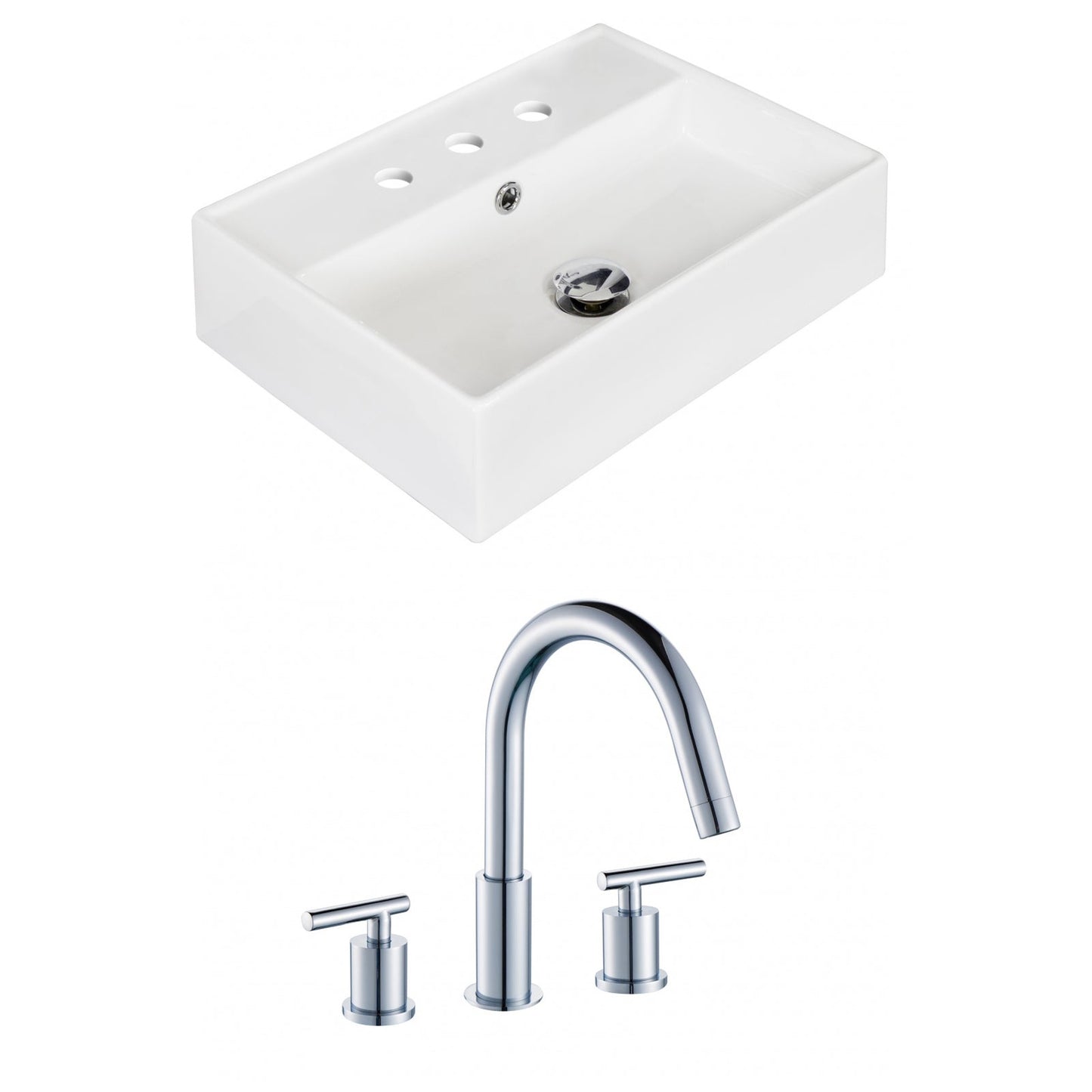 American Imaginations AI-15228 20" White Rectangular Ceramic Above Counter Bathroom Vessel Sink Set