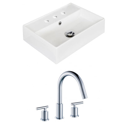 American Imaginations AI-15228 20" White Rectangular Ceramic Above Counter Bathroom Vessel Sink Set