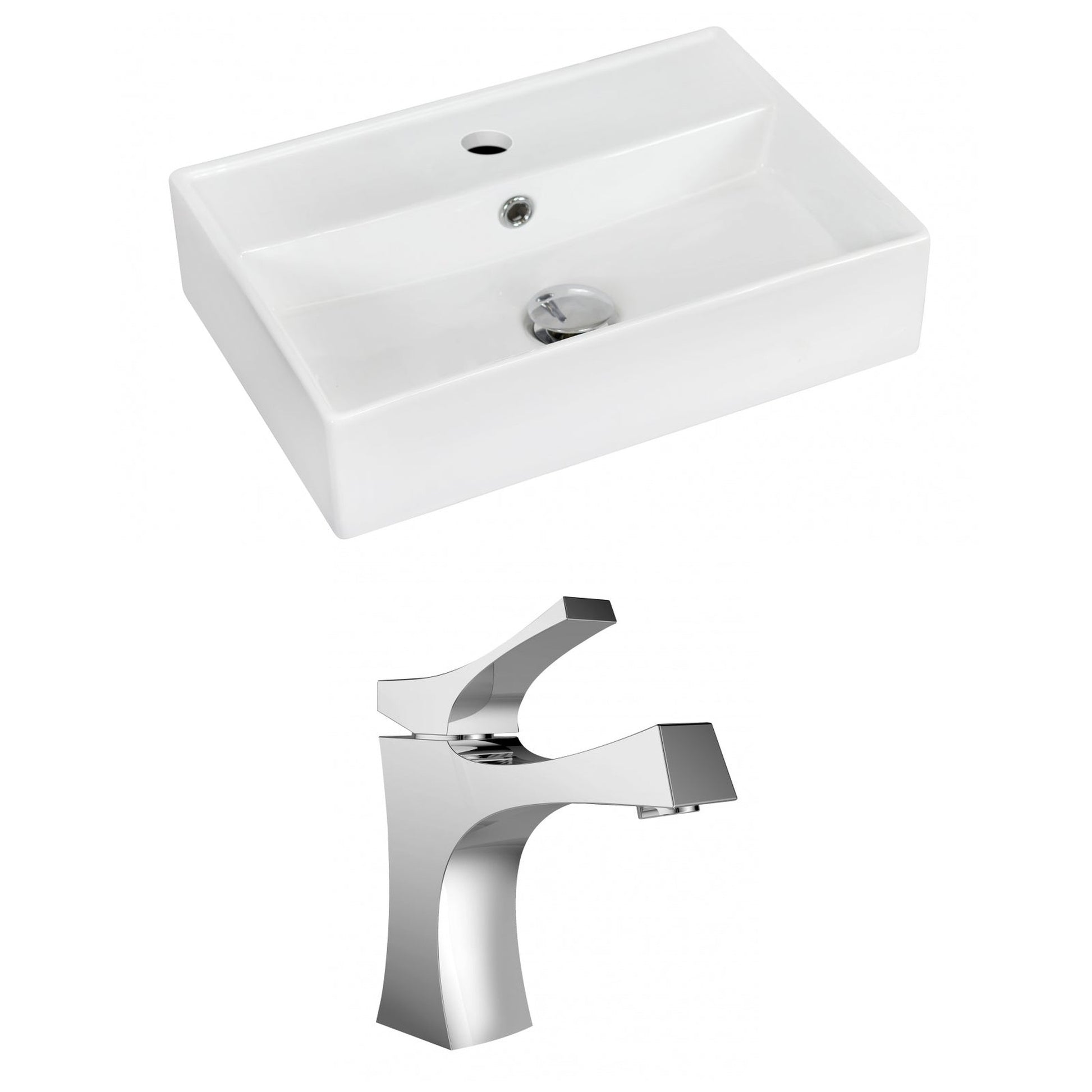 American Imaginations AI-15229 20" White Rectangular Ceramic Wall Mount Bathroom Vessel Sink Set
