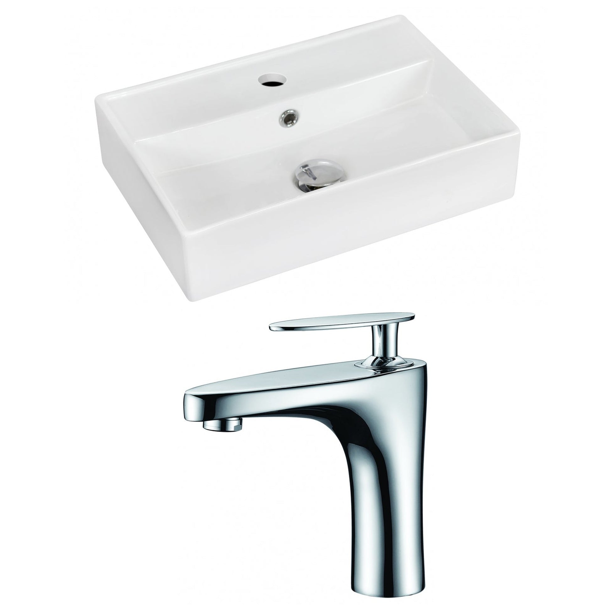 American Imaginations AI-15231 20" White Rectangular Ceramic Wall Mount Bathroom Vessel Sink Set
