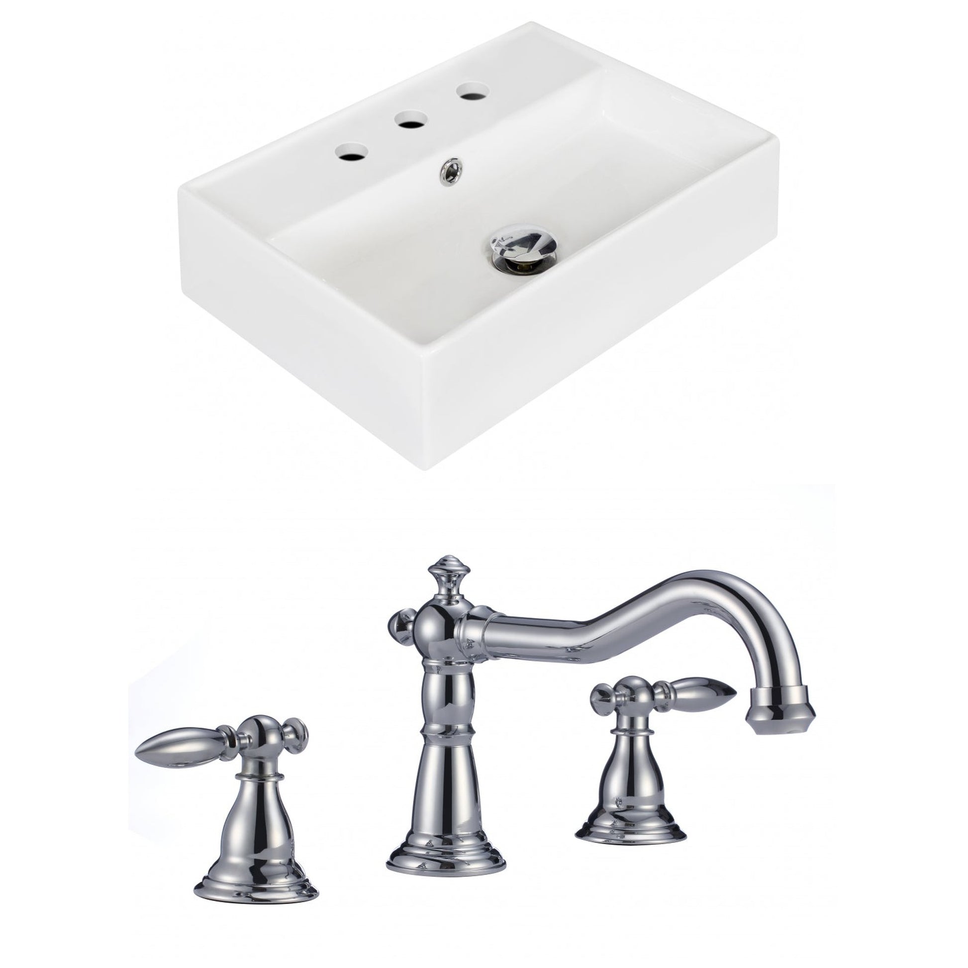 American Imaginations AI-15241 20" White Rectangular Ceramic Wall Mount Bathroom Vessel Sink Set