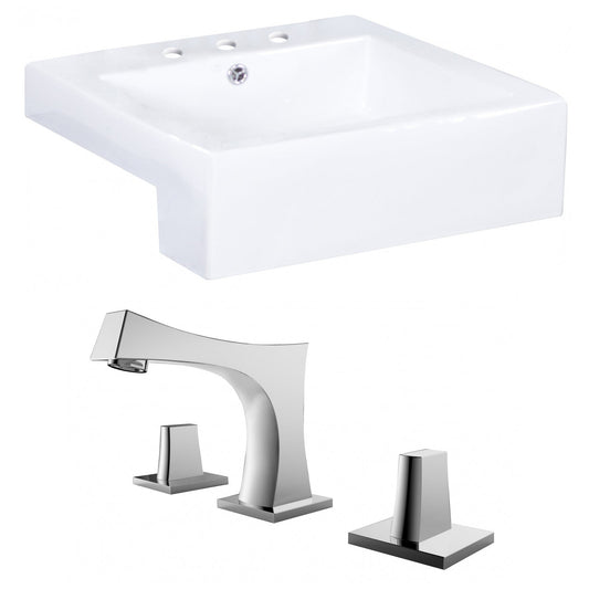 American Imaginations AI-15243 20" White Rectangular Ceramic Semi-Recessed Bathroom Vessel Sink Set