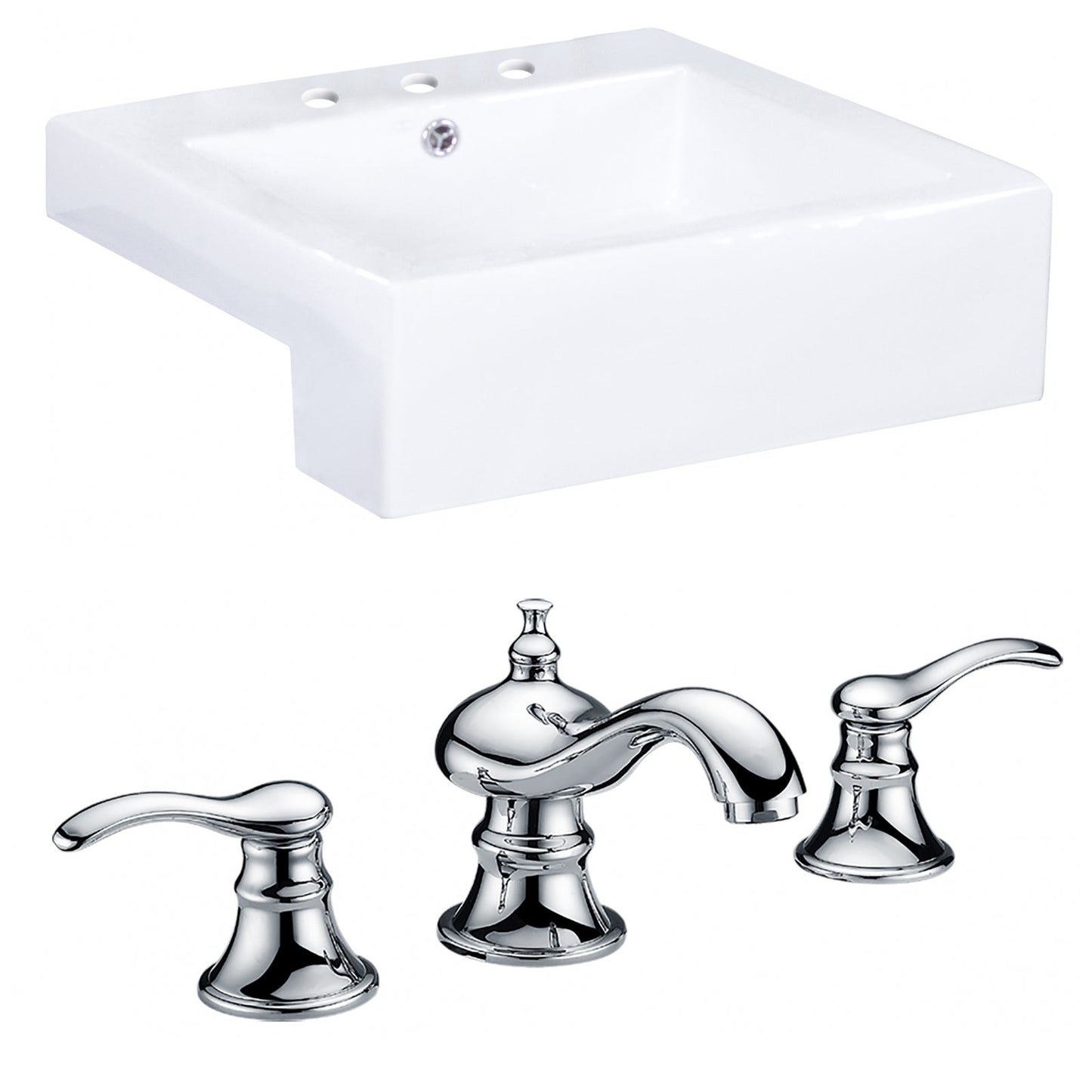 American Imaginations AI-15244 20" White Rectangular Ceramic Semi-Recessed Bathroom Vessel Sink Set