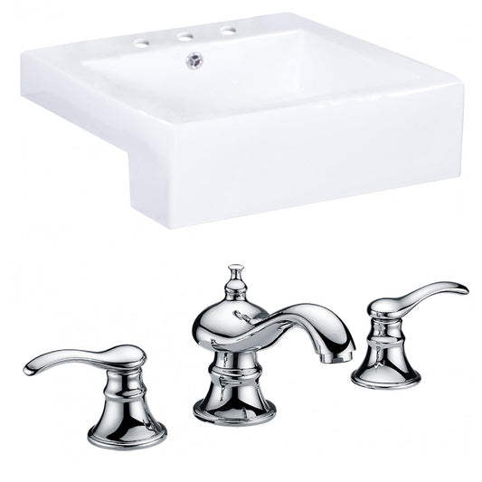 American Imaginations AI-15244 20" White Rectangular Ceramic Semi-Recessed Bathroom Vessel Sink Set
