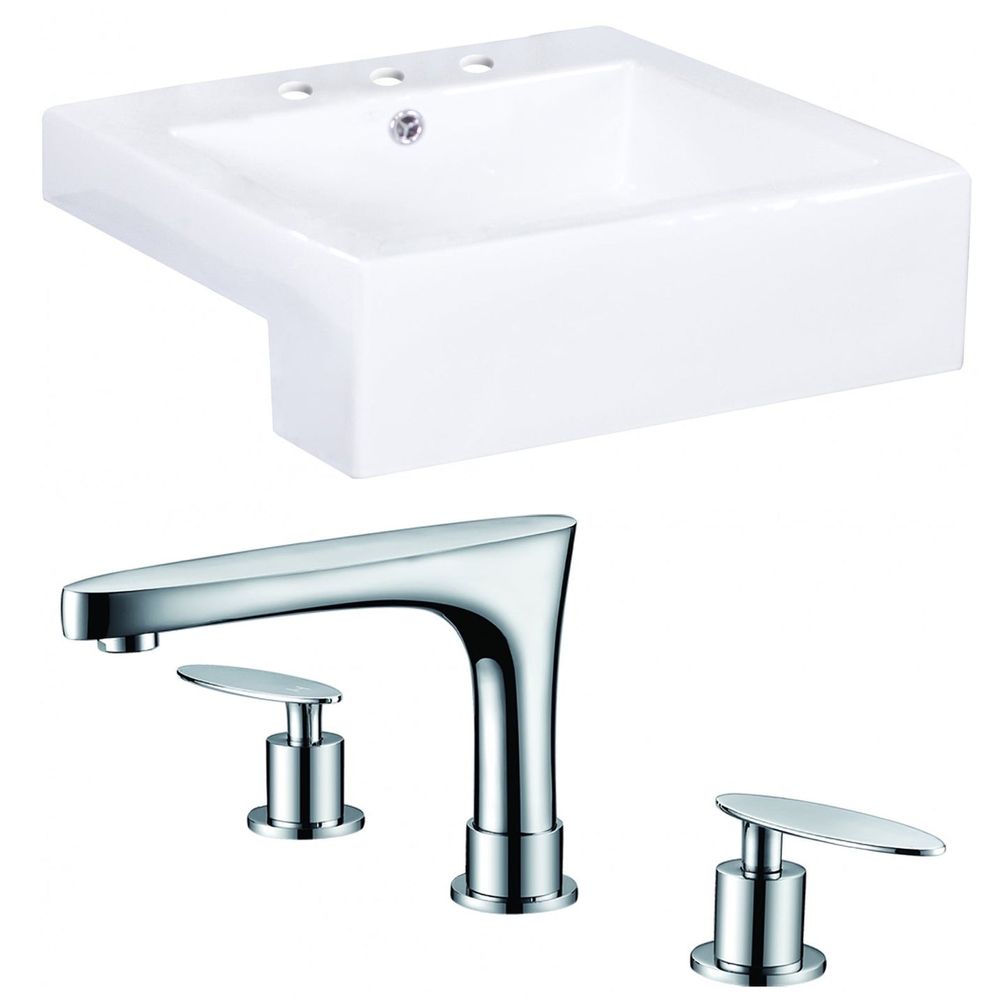 American Imaginations AI-15245 20" White Rectangular Ceramic Semi-Recessed Bathroom Vessel Sink Set