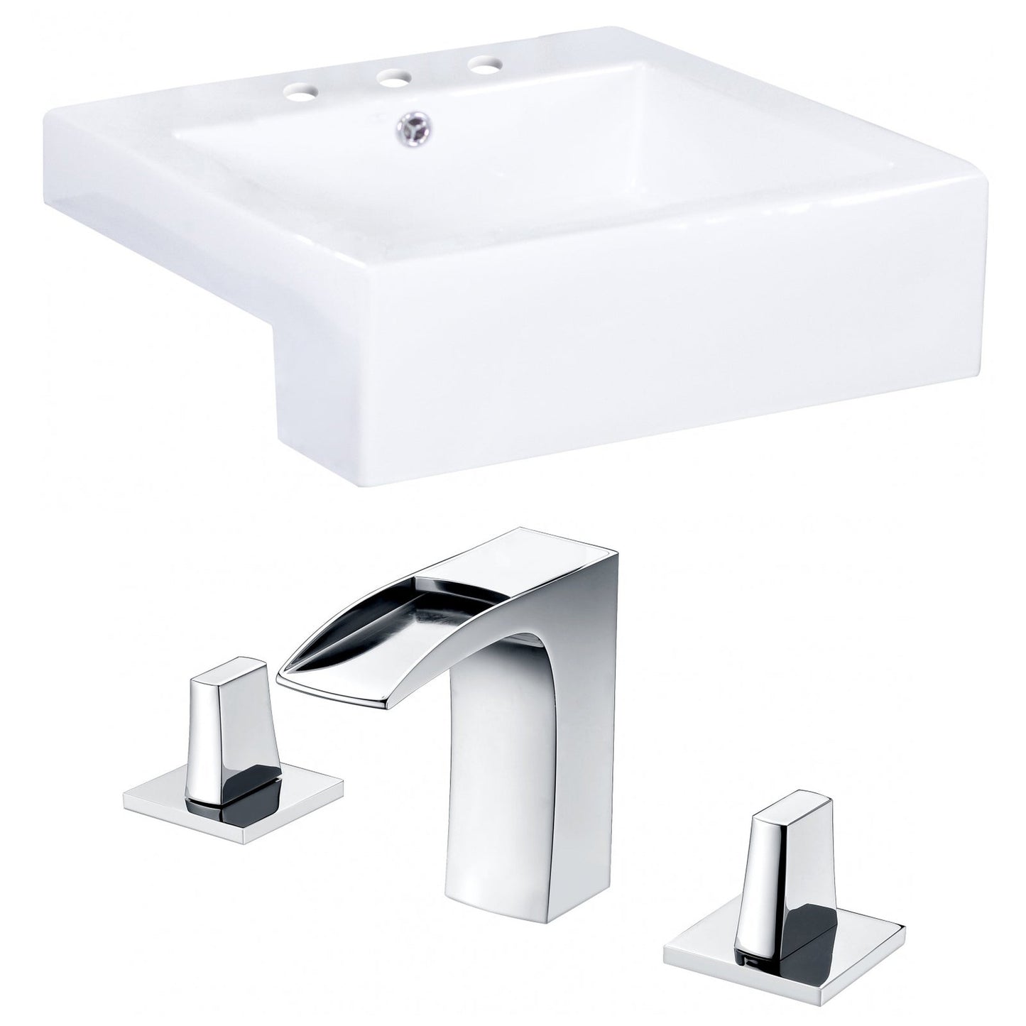 American Imaginations AI-15247 20" White Rectangular Ceramic Semi-Recessed Bathroom Vessel Sink Set