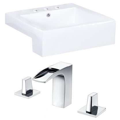 American Imaginations AI-15247 20" White Rectangular Ceramic Semi-Recessed Bathroom Vessel Sink Set
