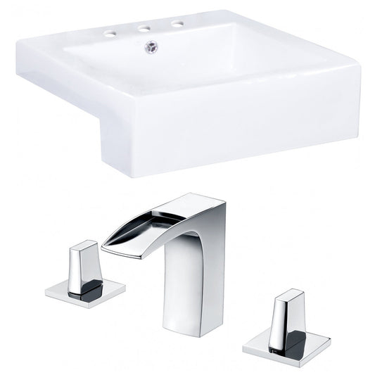 American Imaginations AI-15247 20" White Rectangular Ceramic Semi-Recessed Bathroom Vessel Sink Set