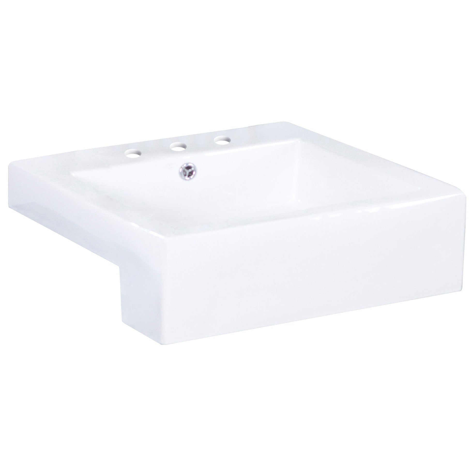 American Imaginations AI-15248 20" White Rectangular Ceramic Semi-Recessed Bathroom Vessel Sink Set