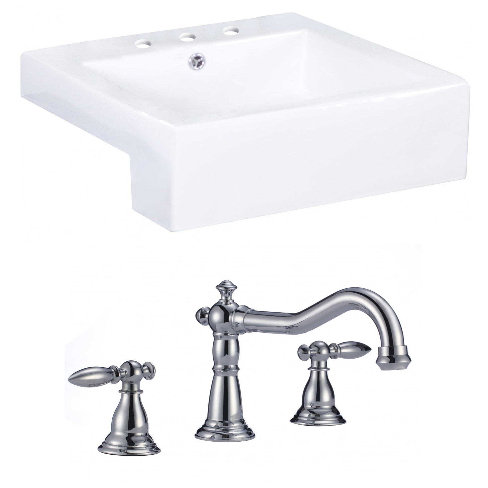 American Imaginations AI-15248 20" White Rectangular Ceramic Semi-Recessed Bathroom Vessel Sink Set